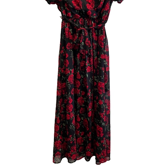 Disney Pixar Coco Rose Print Black/Red Maxi Dress W/Slit Size L - Picture 4 of 14